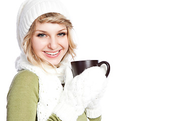 Image showing Beautiful woman holding coffee cup