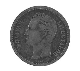 Image showing Bolivar on old silver coin from Venezuela