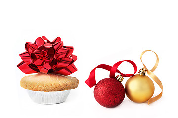 Image showing Christmas Baubles and Mince Pie