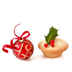 Image showing Christmas Bauble and Mince Pie