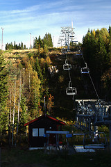 Image showing Chair lift in autumn, Oslo, Tryvan Winter Park