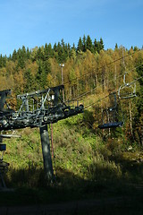 Image showing Chair lift in autumn, Oslo, Tryvan Winter Park