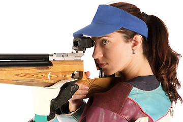 Image showing woman aiming a pneumatic air rifle