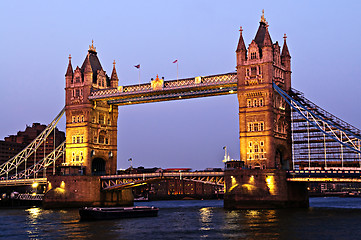 Image showing Tower bridge in London at dusk