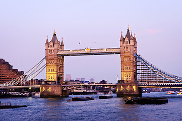 Image showing Tower bridge in London at dusk