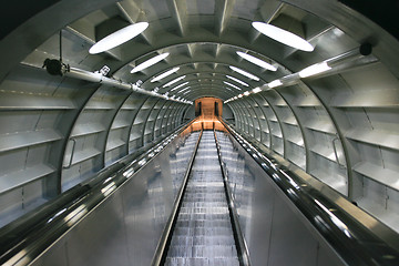 Image showing Escalator in Atomium in Brussels