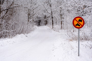 Image showing Winter road with traffic sign