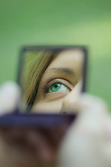 Image showing Female eye in a mirror