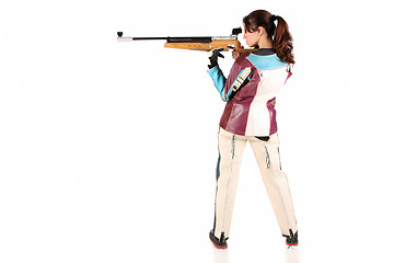 Image showing woman aiming a pneumatic air rifle