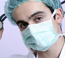 Image showing Young doctor with stethoscope.