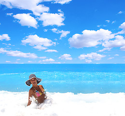 Image showing Woman enjoying the sea