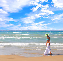 Image showing Woman enjoying the sea