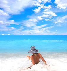 Image showing Woman enjoying the sea