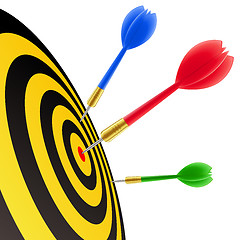 Image showing Darts hitting the target 