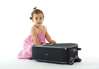 Image showing cute little girl with luggage