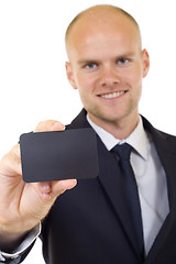 Image showing businessman with empty card in hand