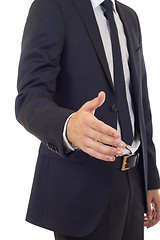 Image showing man with an open hand ready to seal a deal