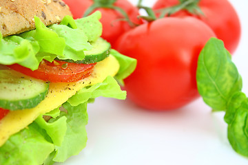 Image showing Fresh sandwich with cheese and vegetables