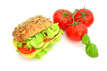 Image showing Fresh sandwich with cheese and vegetables