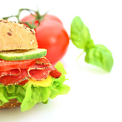 Image showing Fresh sandwich with salami cheese and vegetables