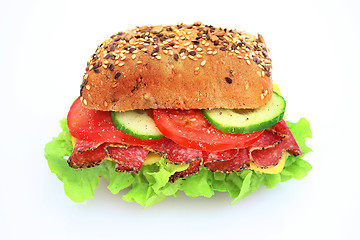 Image showing Fresh sandwich with salami cheese and vegetables