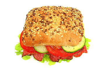 Image showing Fresh sandwich with salami cheese and vegetables