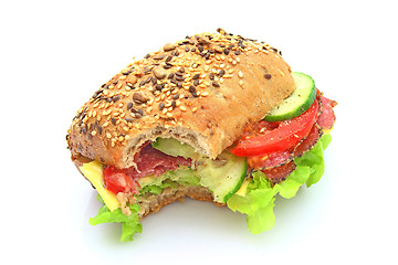 Image showing Fresh sandwich with salami cheese and vegetables