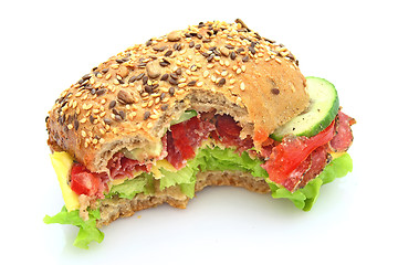 Image showing Fresh sandwich with salami cheese and vegetables