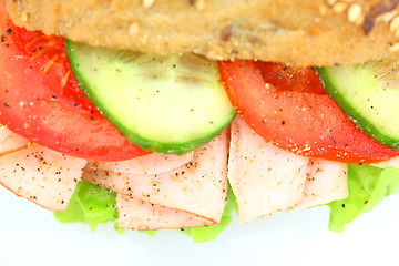 Image showing Fresh sandwich with ham and cheese and vegetables