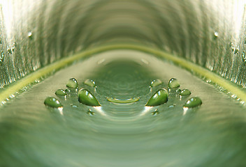 Image showing Big drops & green leaf - abstract