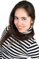 Image showing Portrait of the playful girl in striped blouse
