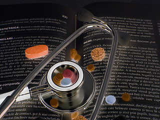 Image showing Stethoscope & Drugs on medical book