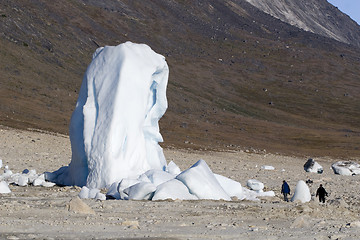 Image showing Tourist in front of iceberg