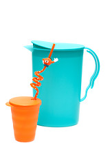 Image showing Plastic pitcher and glass