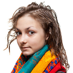 Image showing Young girl with wet hair, isolat 
