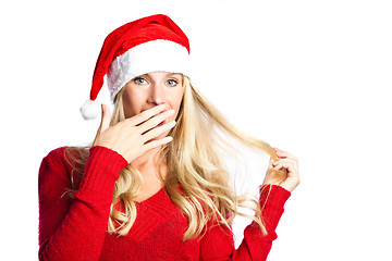 Image showing Surprised christmas santa girl