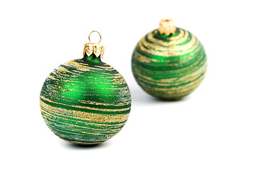 Image showing two green christmas balls