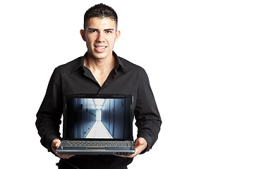 Image showing Hispanic businessman with laptop