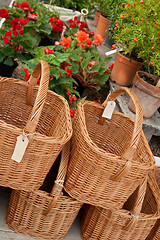 Image showing Baskets with blank labels in a flower shop