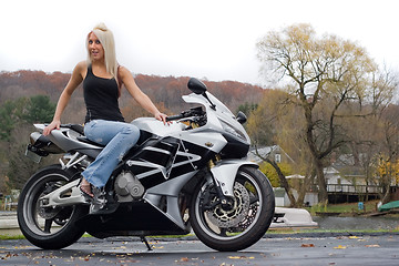 Image showing Blonde Woman On a Motorcycle