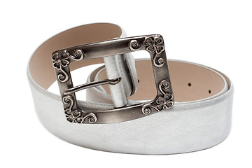 Image showing Leather silvery feminine belt