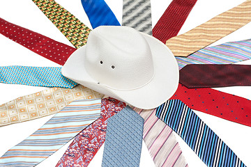 Image showing White hat on tie