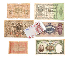 Image showing Ten euro on background of the old bills