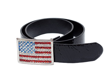 Image showing Black leather glossy belt