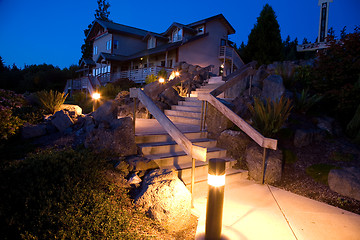 Image showing Night Landscaping and Architecture