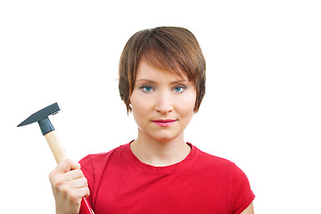 Image showing Enthusiastic woman with hammer