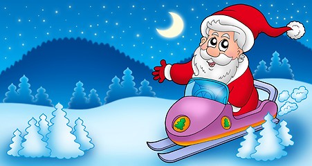 Image showing Landscape with Santa Claus on scooter