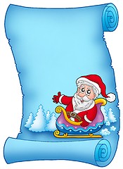 Image showing Blue parchment with Santa on sledge