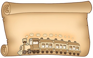 Image showing Old parchment with train