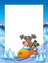 Image showing Frame with reindeer riding scooter